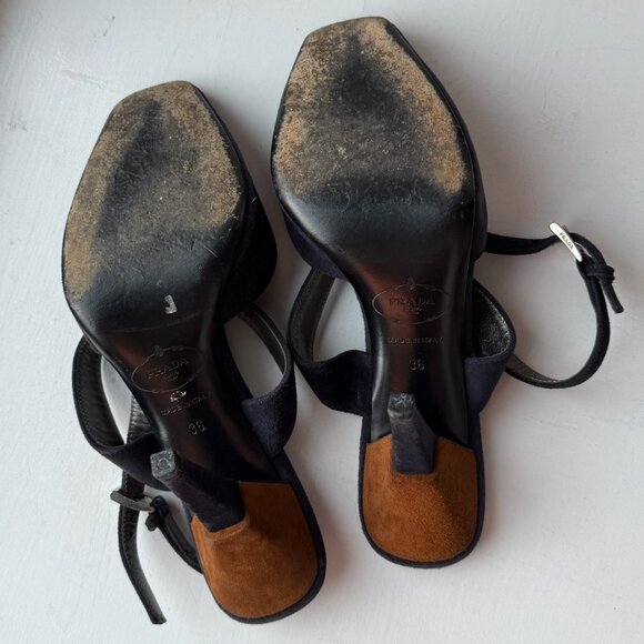 Prada - Navy Blue Suede Strappy Heels - Picture 4 of 5